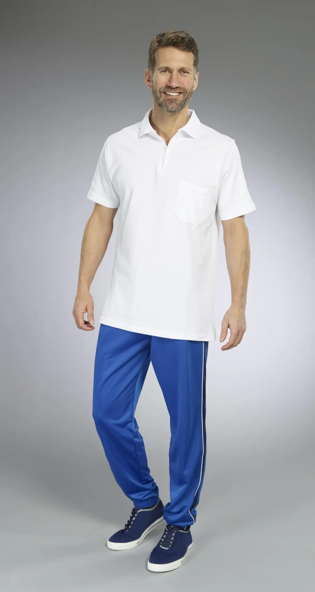 Poloshirt mit Reißverschluss, weiß. Gr. M - 8