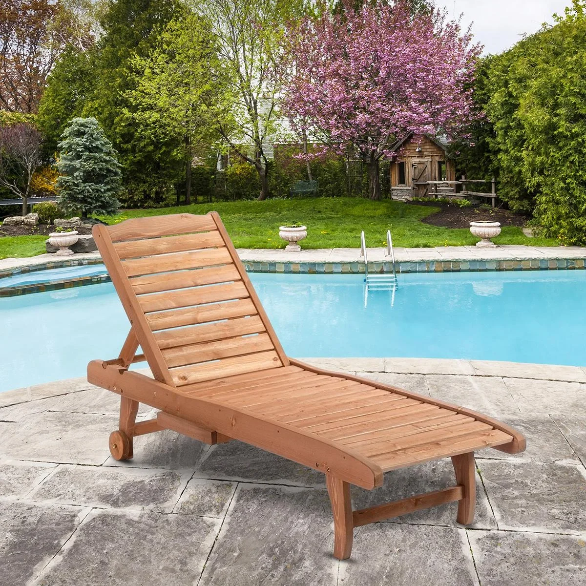 Sonnenliege Mobile Gartenliege Liegestuhl Strand Liege Tannenholz Braunrot - 3