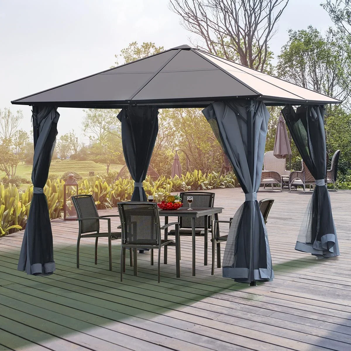 Pavillon 3 x 4m Gartenpavillon Partyzelt mit Seitenteilen PC Dach Alu Dunkelgrau - 2
