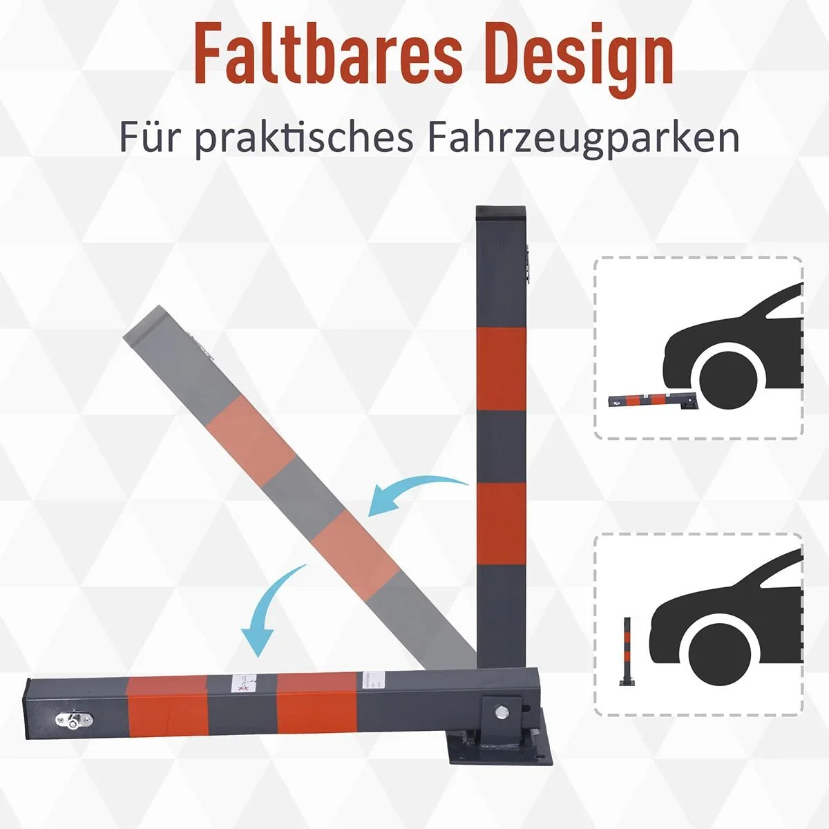 Parkplatzsperre, Zusammenklappbare Parkpfosten, Manueller Sperrpfosten mit Roten Warnstreifen, 3 Schlüssel, Stahl - 2