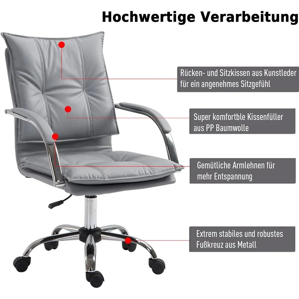 Bürostuhl Drehstuhl höhenverstellbar rollbar ergonomisch PU grau 64 x 57 x (91 101) cm - 6