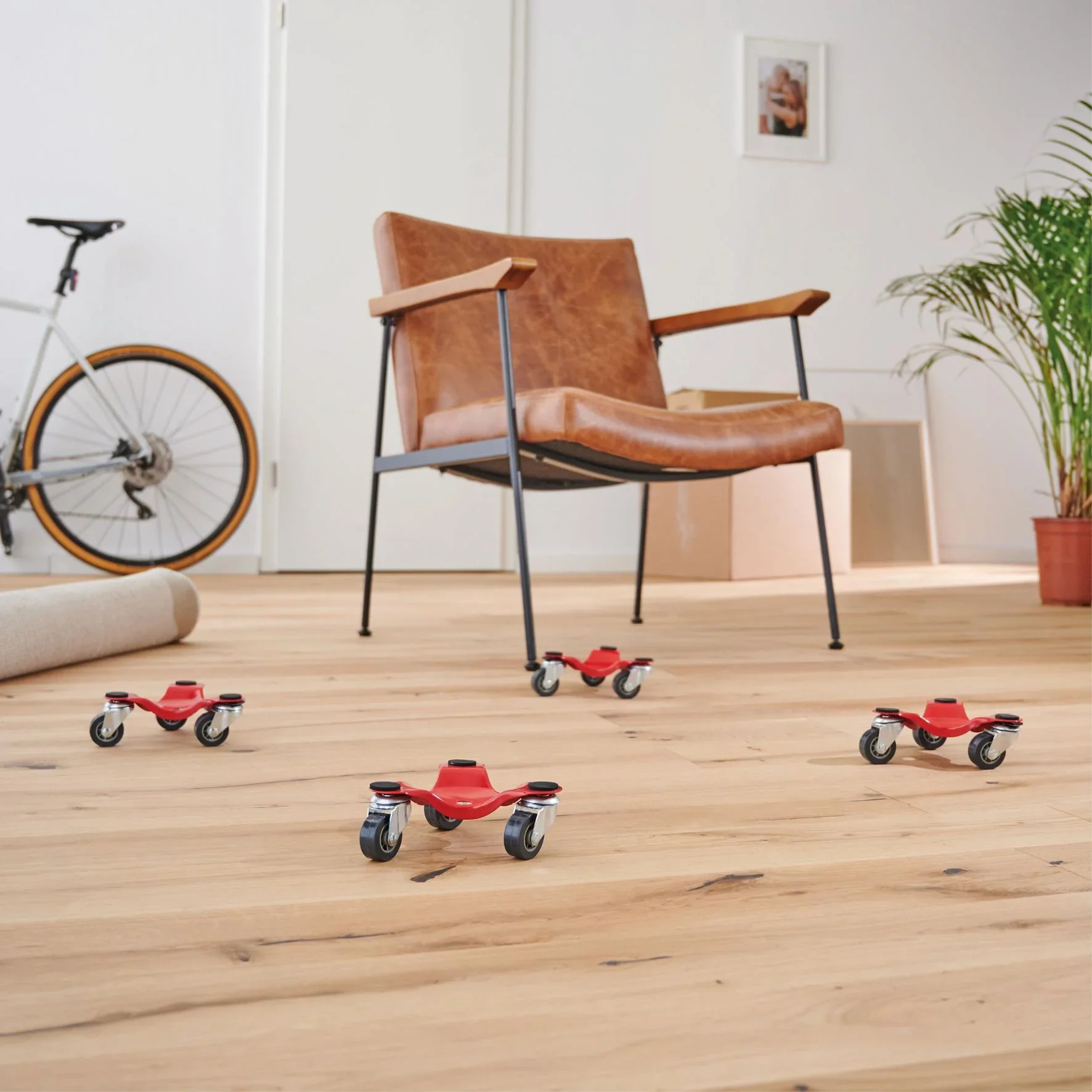 Transporthilfe MM 1193, 16 x 16 x 6 mm, softe Rollen Ø 35 mm, Stahl beschichtet, rot, Tragkraft 60 kg - 1