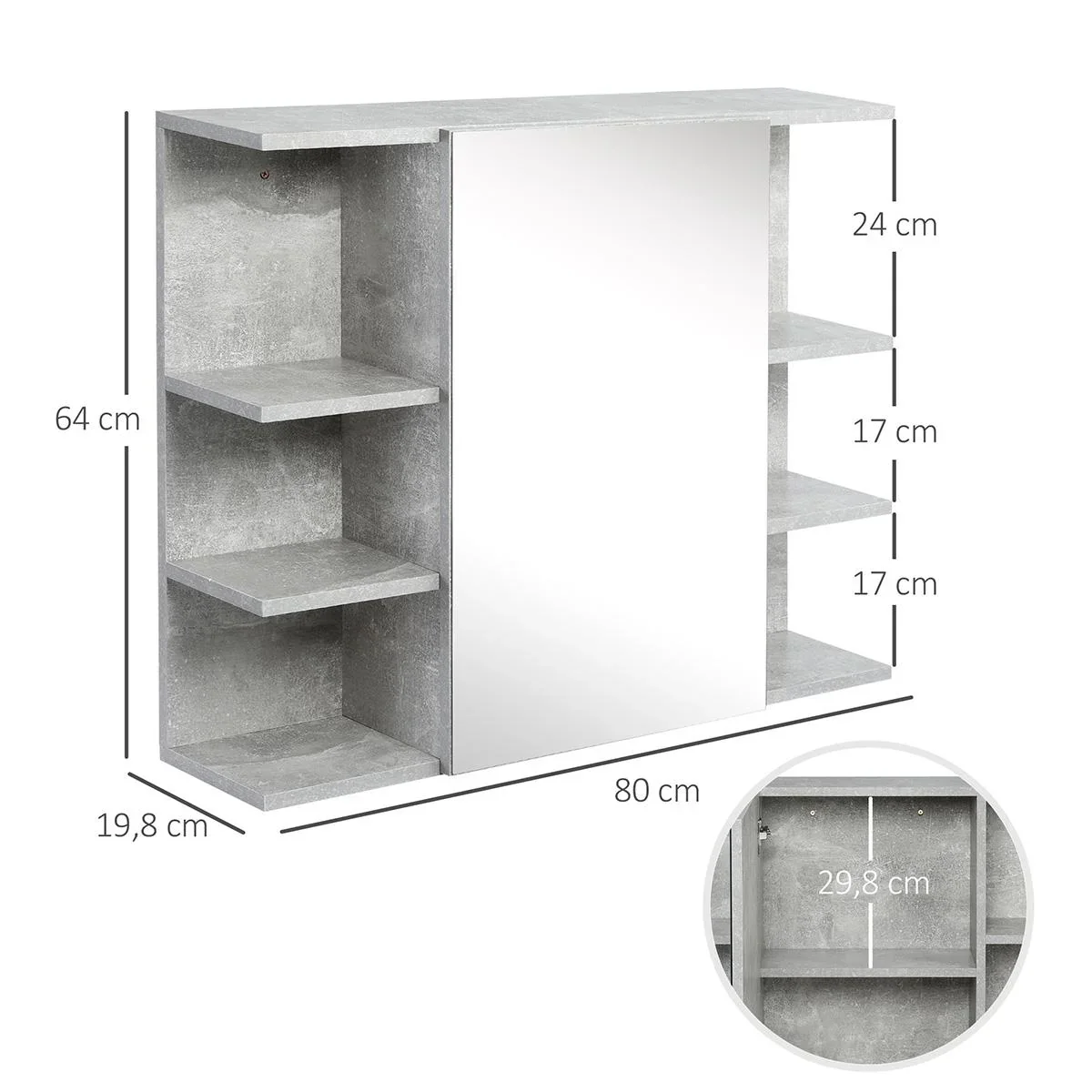 Spiegelschrank 80 cm x 19,8 cm x 64 cm - 0