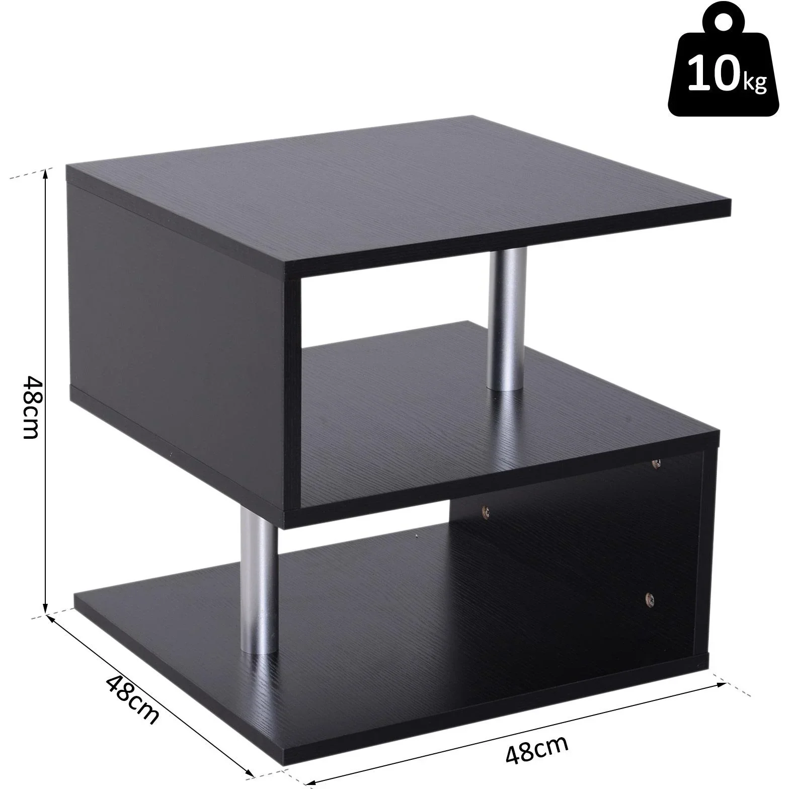 Beistelltisch Couchtisch Sofatisch 3 x Fach Spanplatte + Alulegierung Schwarz 48 x 48 x 48 cm - 2