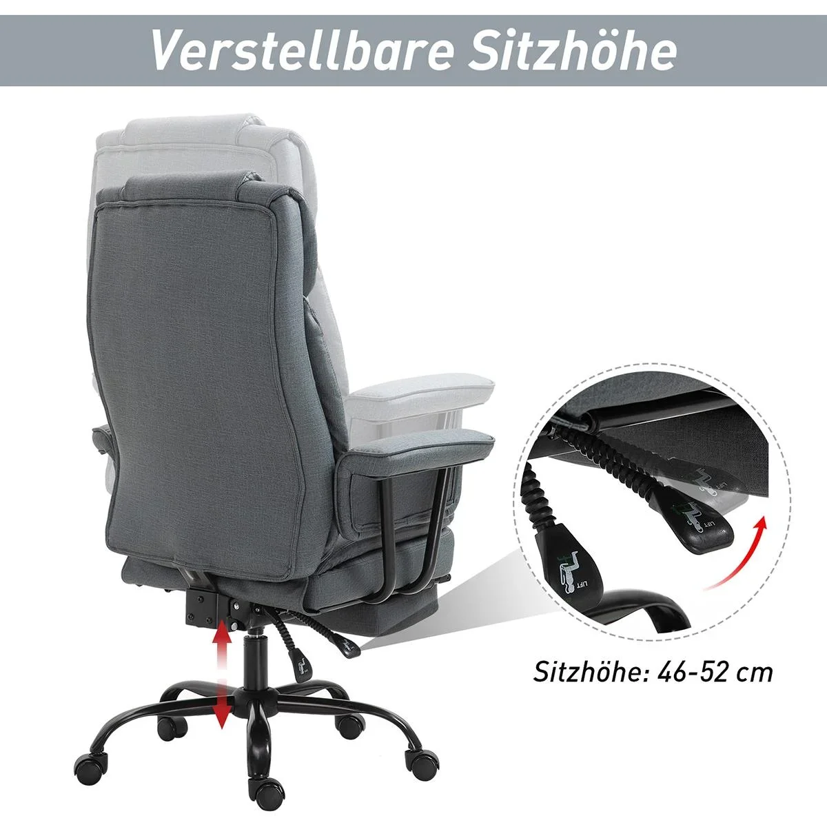 Bürostuhl mit Fußstütze grau - 0