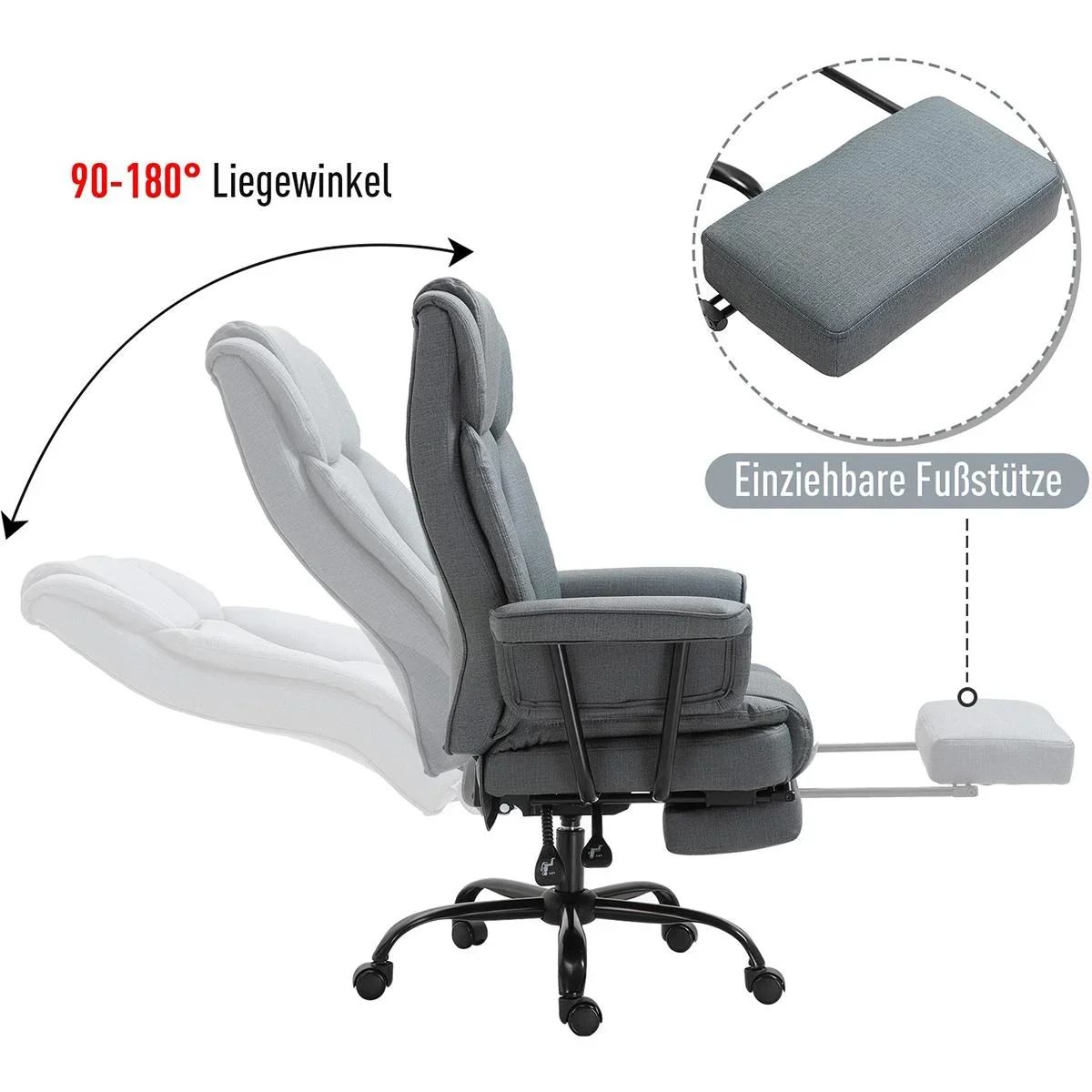 Bürostuhl mit Fußstütze grau - 2