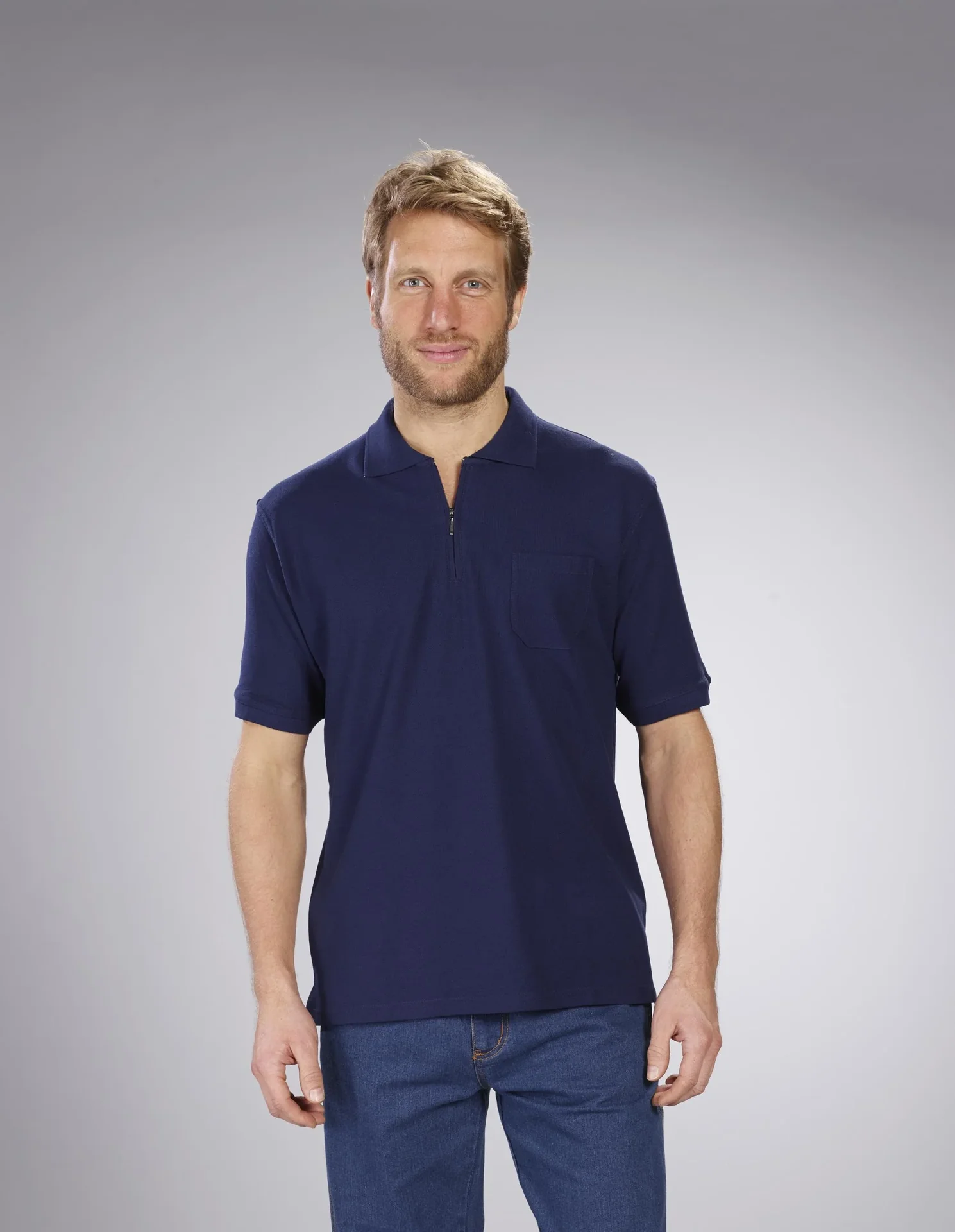 Poloshirt mit Reißverschluss, marine, Gr. XXXL - 0
