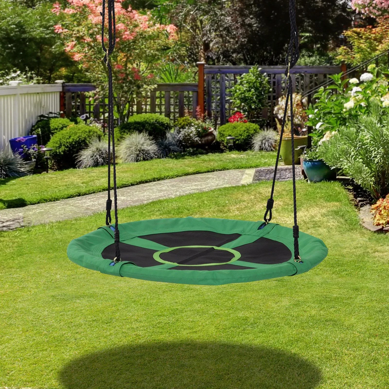 Nestschaukel Tellerschaukel Kinderschaukel Gartenschaukel bis 100 kg belastbar Grün + Schwarz Ø100 cm - 2
