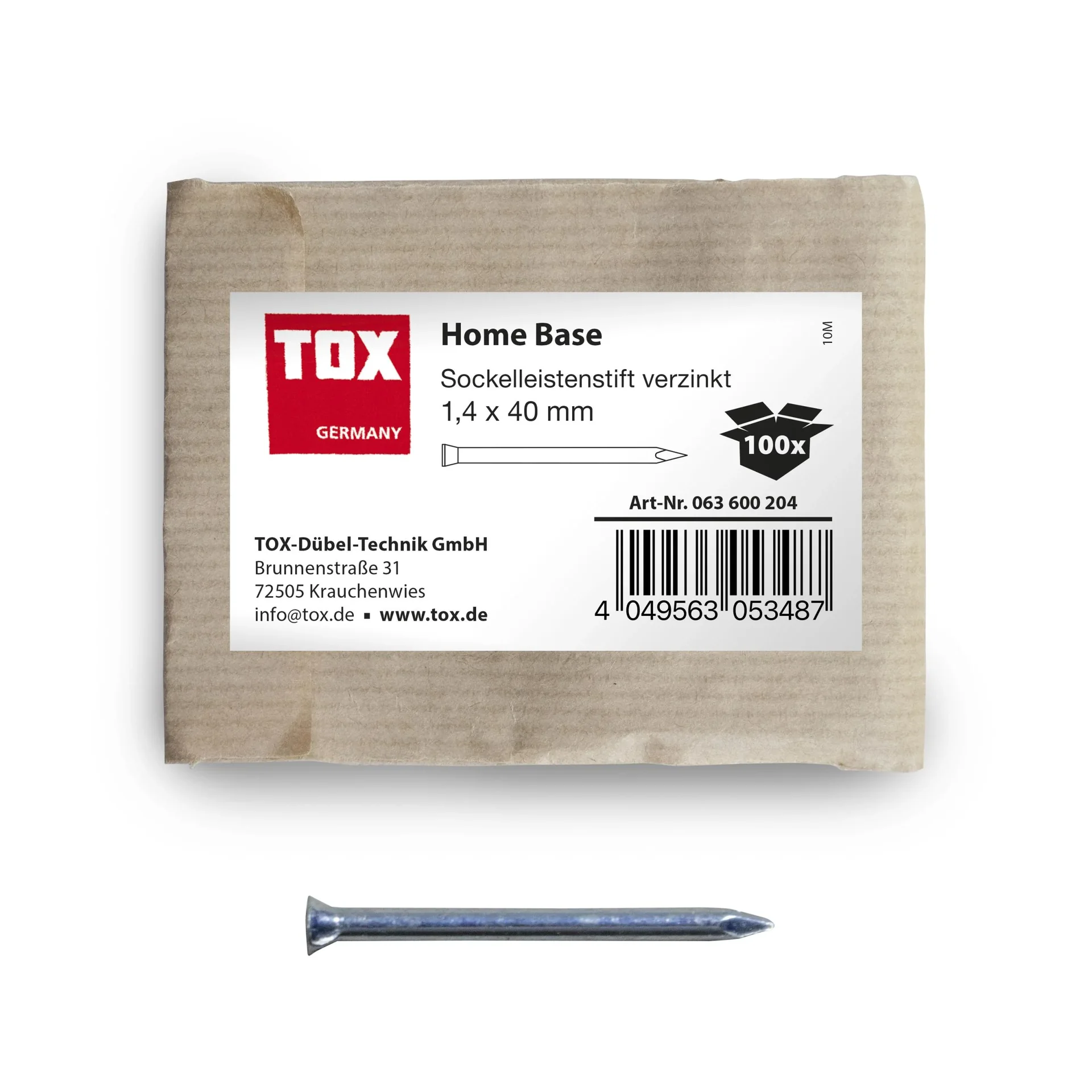 Sockelleistenstifte Home Base 1,4 x 40 mm verzinkt, 100 Stück - 0