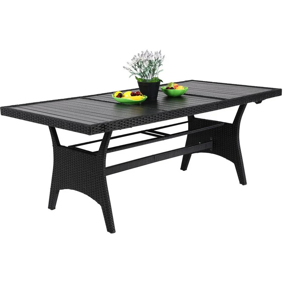 Polyrattan Tisch schwarz 190x90x75cm mit WPC Tischplatte - 1