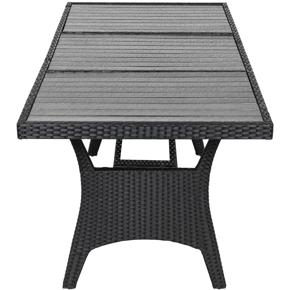 Polyrattan Tisch schwarz 190x90x75cm mit WPC Tischplatte - 2
