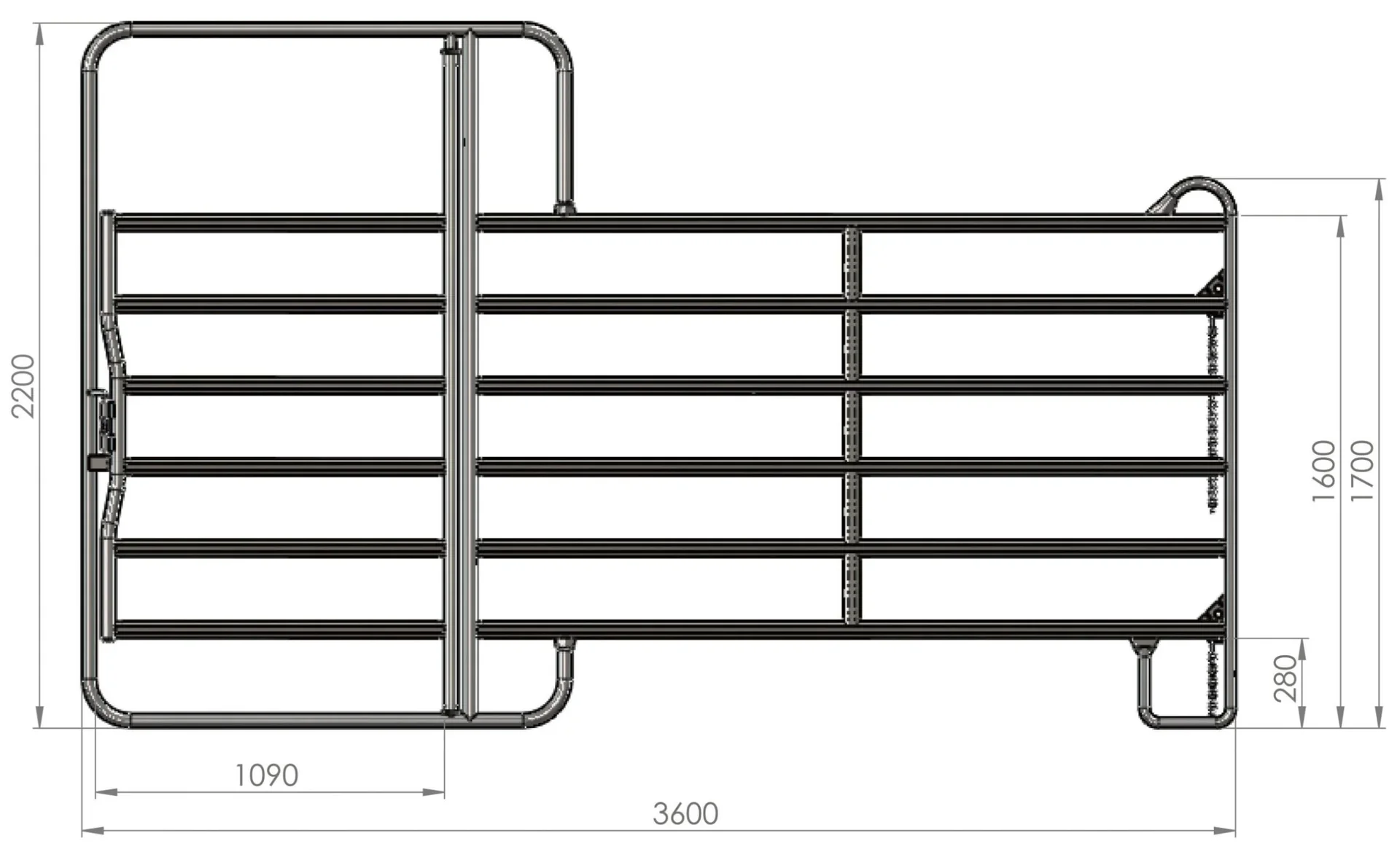 Weidepanel - Zaunelement mit Tor, 3,6 m Länge, Gesamthöhe 2,2 m - 0
