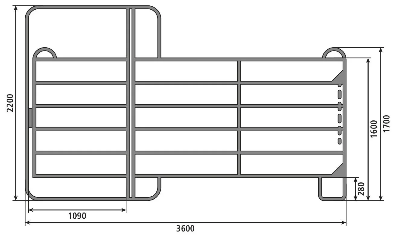 Weidepanel - Zaunelement mit Tor, 3,6 m Länge, Gesamthöhe 2,2 m - 1