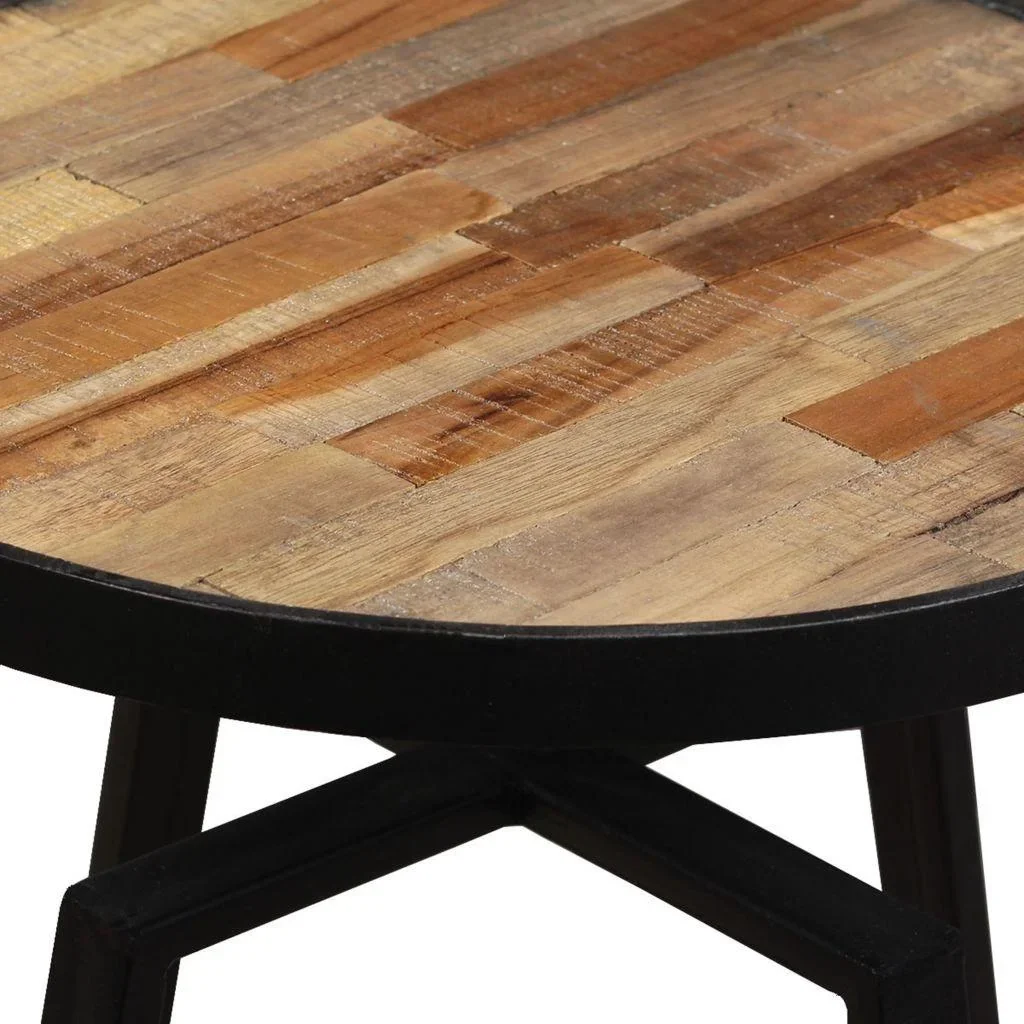 Couchtisch rund massiv recyceltes Teakholz - 0