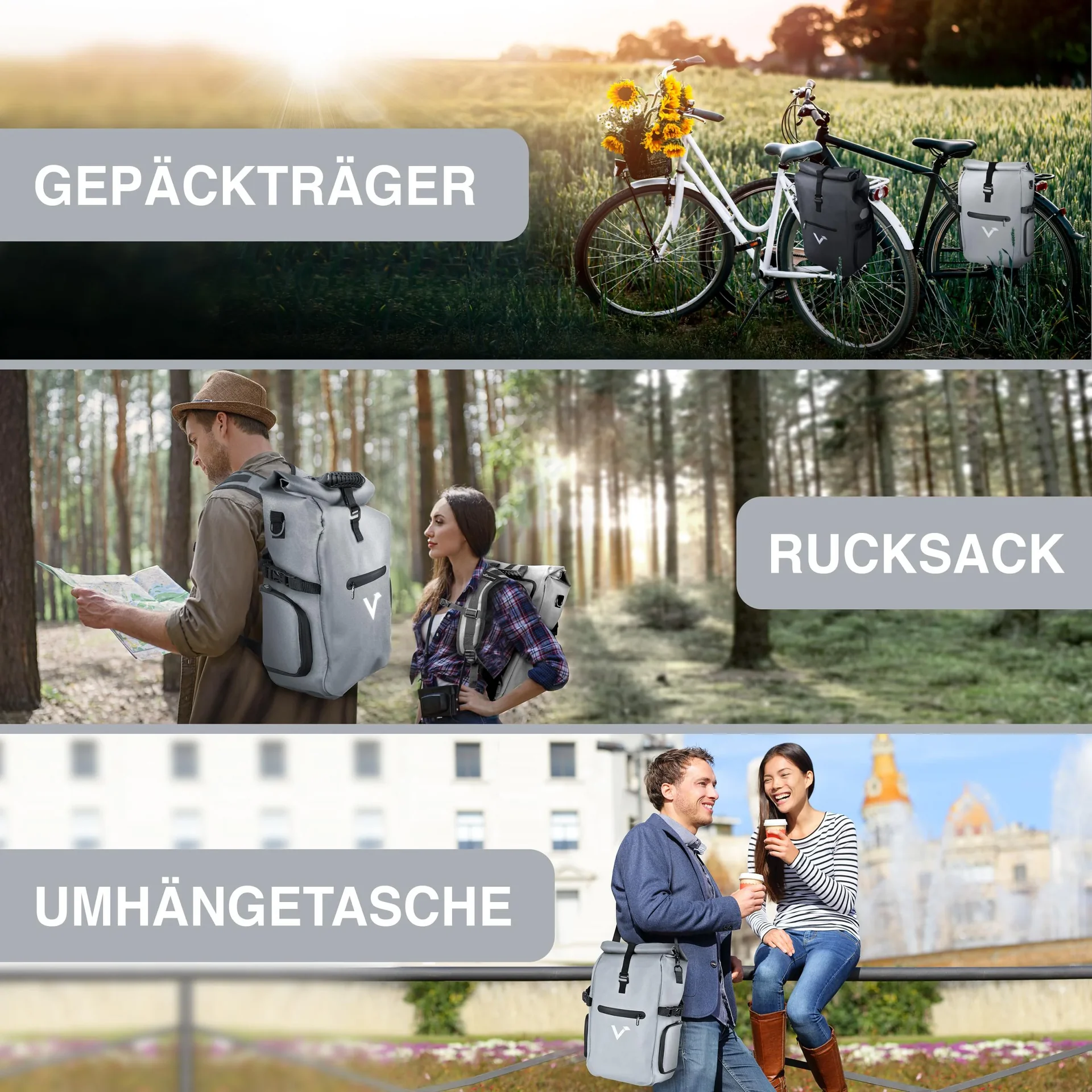 ValkPro 3 in 1 Fahrradtasche, Grau reflektierend - 0