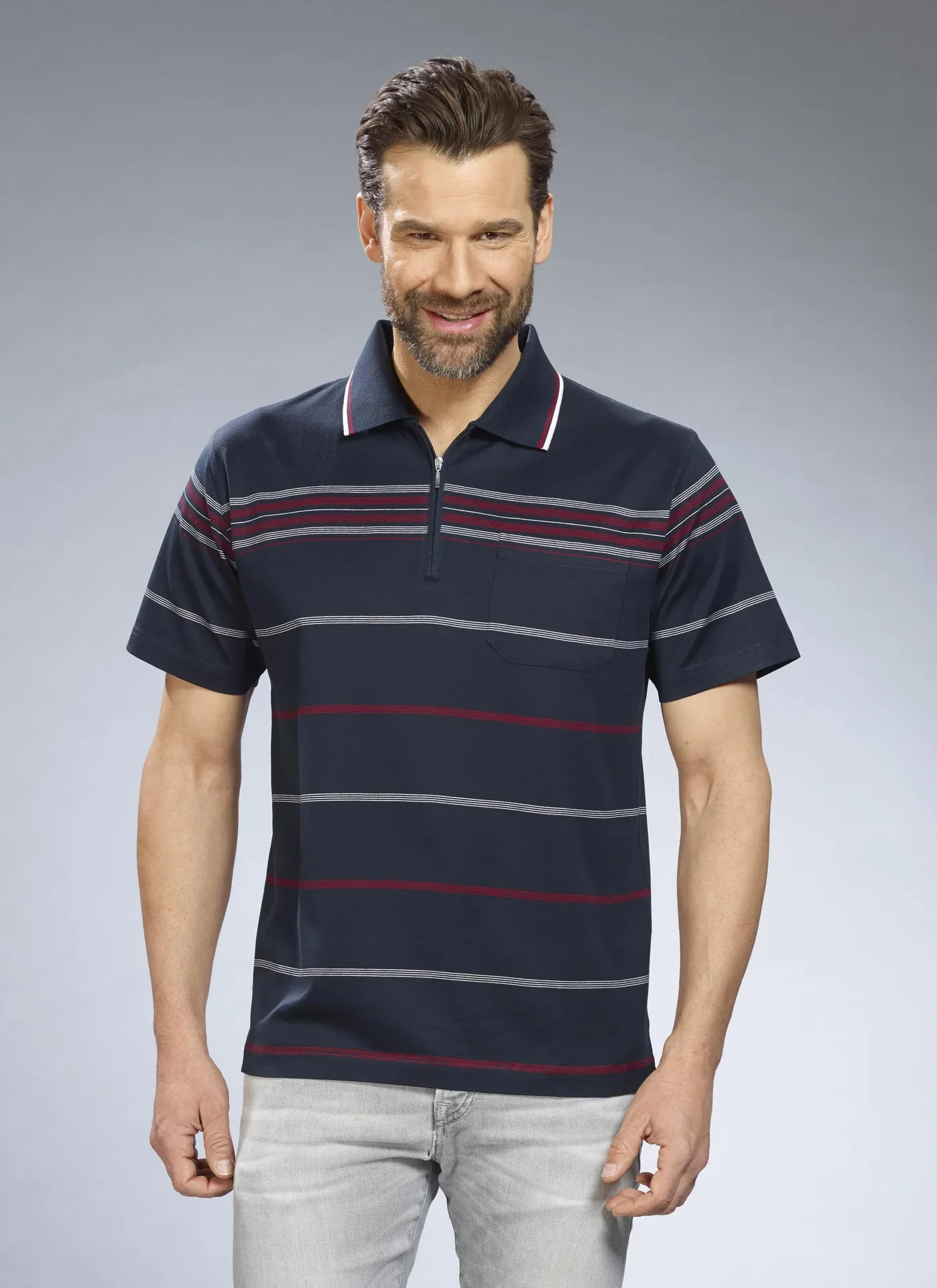 Poloshirt gestreift, Farbe marine, Gr.M - 5