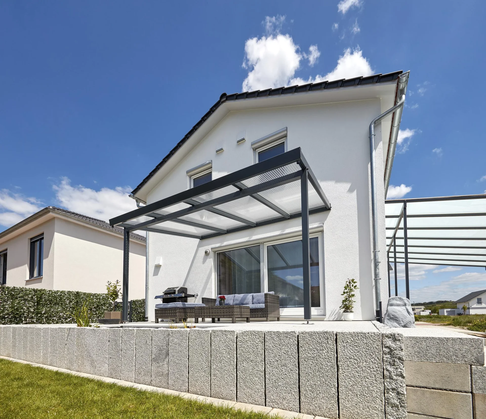 Terrassendach Premium, anthrazit, 4102 x 4060 mm - Acryl Stegplatten 16mm, klar - 1