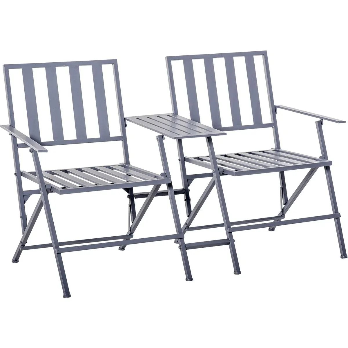 Doppel-Gartenstuhl mit Tisch klappbar grau - 0