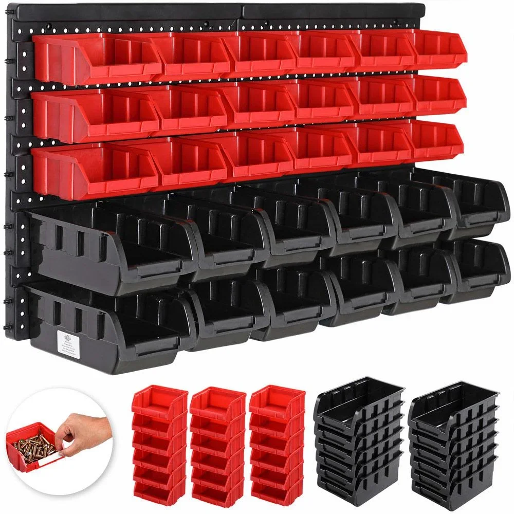 Werkzeugwand mit Stapelboxen 32 Stück - 2 Wandplatten 32x38x2 cm - 0