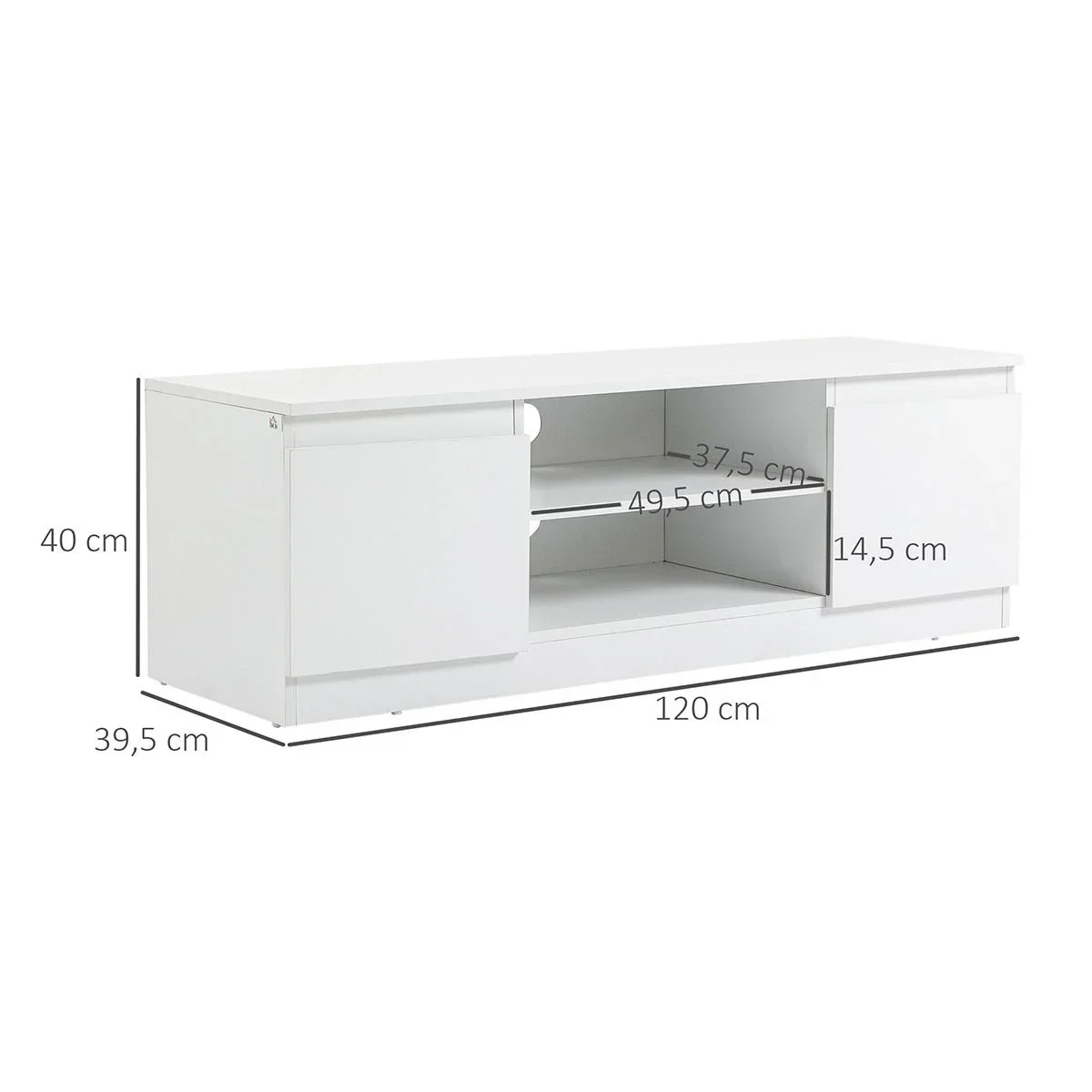 Moderner TV-Schrank mit 2 Fachböden & 2 Schränken, weiß, 120 x 39,5 x 40 cm - 2