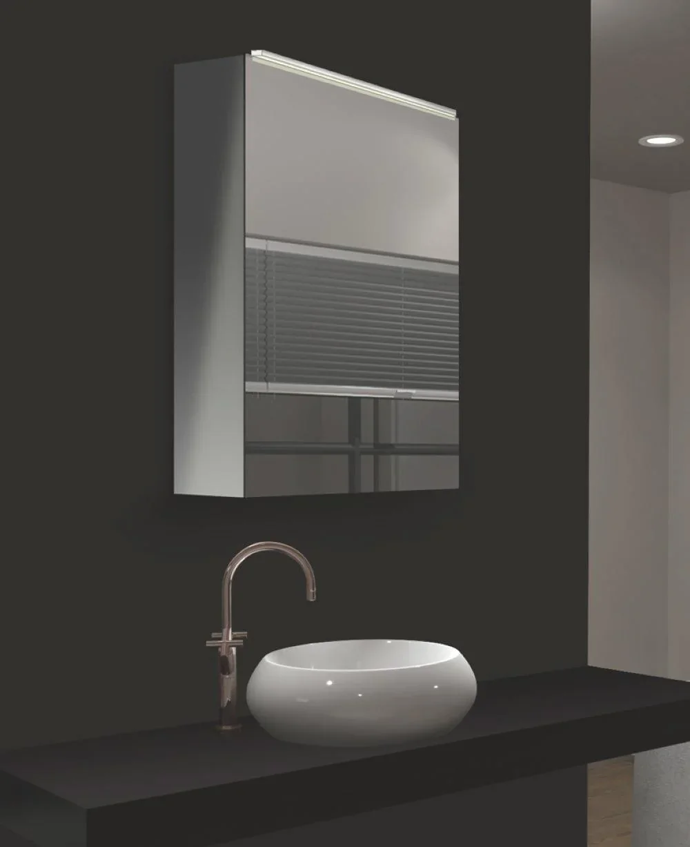 Spiegelschrank Bad mit Beleuchtung, "Mirage" - 50 x 60 cm - Lichtfarbe neutralweiß - Aluminiumkorpus - 0