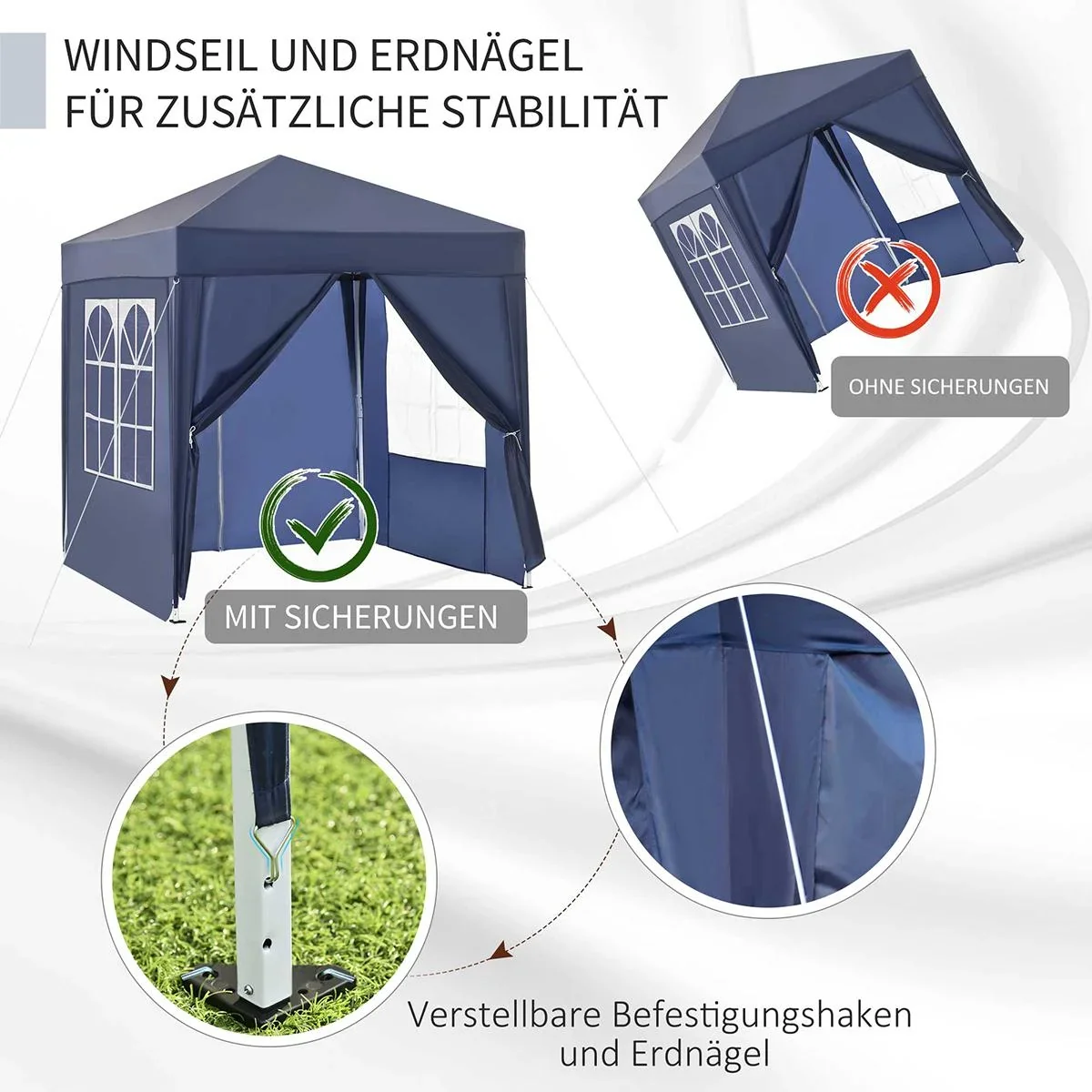 Pavillon 2x2m Faltpavillon 4 Seitenwände mit Fenster Tür mit Reißverschluss Festzelt Gartenzelt Pop-Up-Pavillon inkl. He - 0