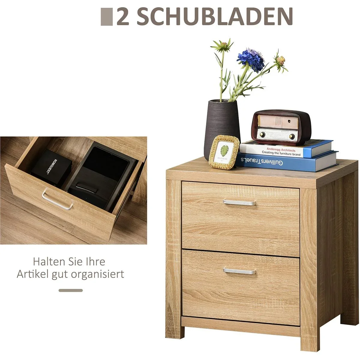 Nachttisch mit Schubladen natur - 0