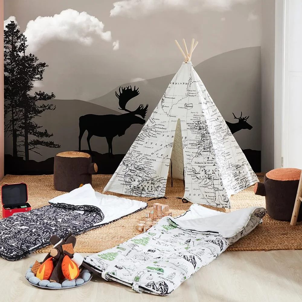 Weltkarte Tipi Zelt Schwarz / Weiß - 1