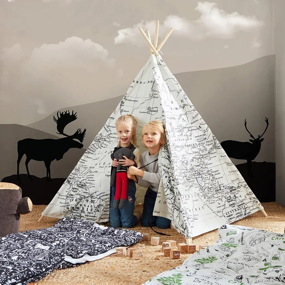 Weltkarte Tipi Zelt Schwarz / Weiß - 2