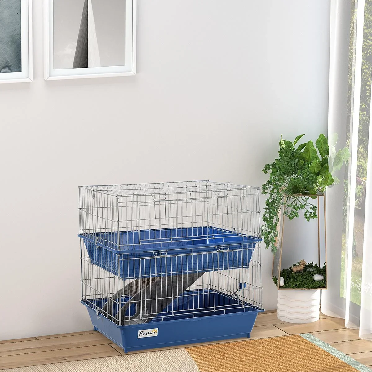 Kleintierkäfig 2-stöckig blau/grau - 2