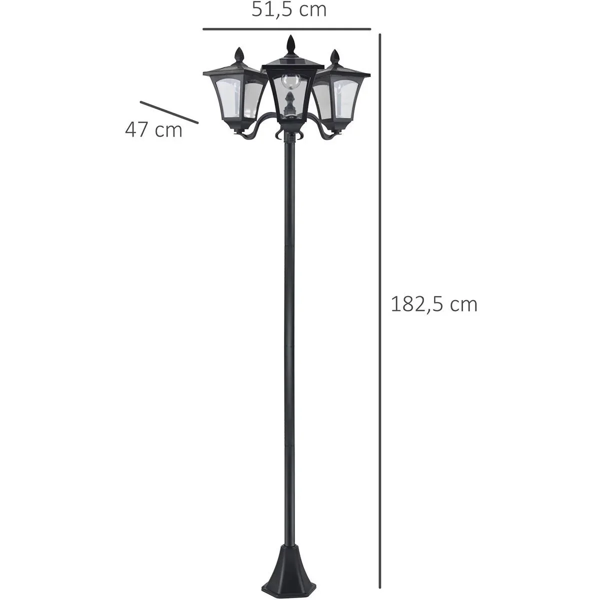 Solar Gartenlaterne mit 3 flammig Laterne Solarlaterne Wegleuchte mit LED 120 Lumen IP44 201 Edelstahl Schwarz 51,5 x 47 - 0