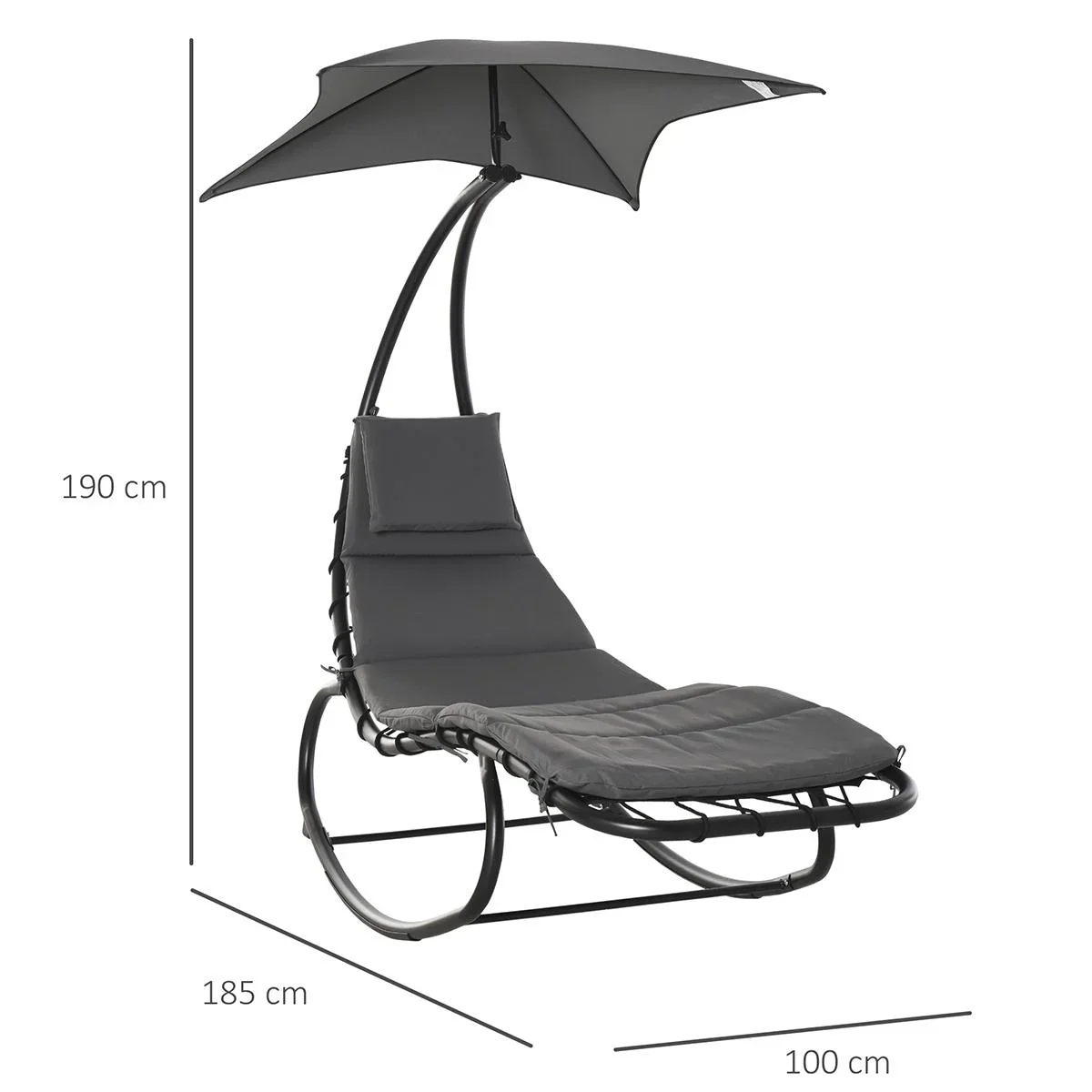 Schaukelliege Schaukelstuhl Relaxliege mit Dach Garten Balkon Büro Dunkelgrau 185 x 100 x 190 cm - 0