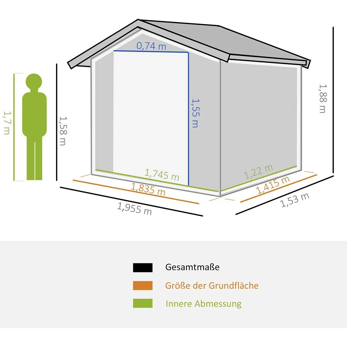 Gerätehaus mit 2 Schiebetüren Metall Gartenhaus 2,6 m² Geräteschuppen verzinkter Stahl Dunkelgrau 195,5 x 153 x 188 cm - 2