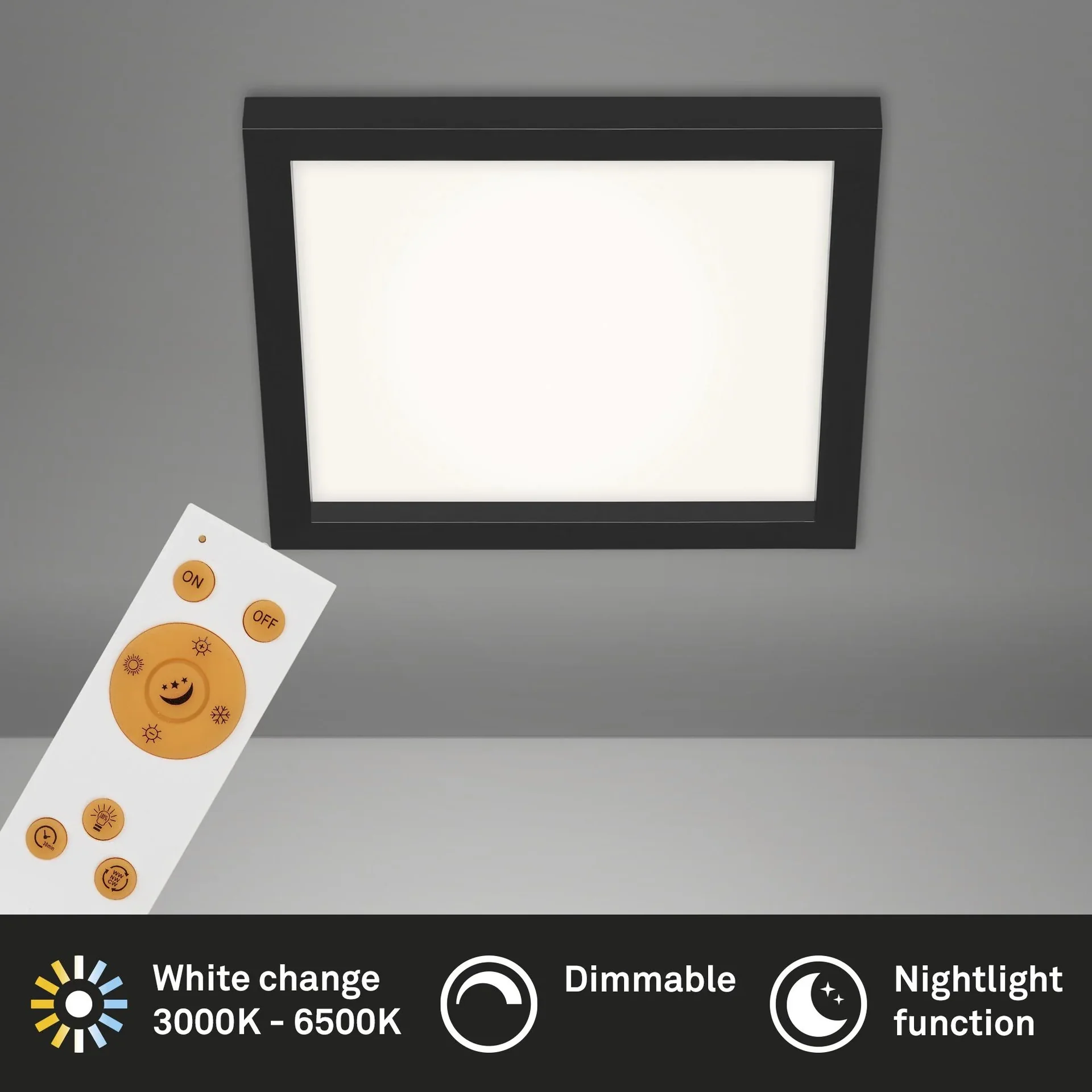 LED Deckenleuchte, viereckig, 29,5 cm, CCT, 18 Watt, schwarz - 6