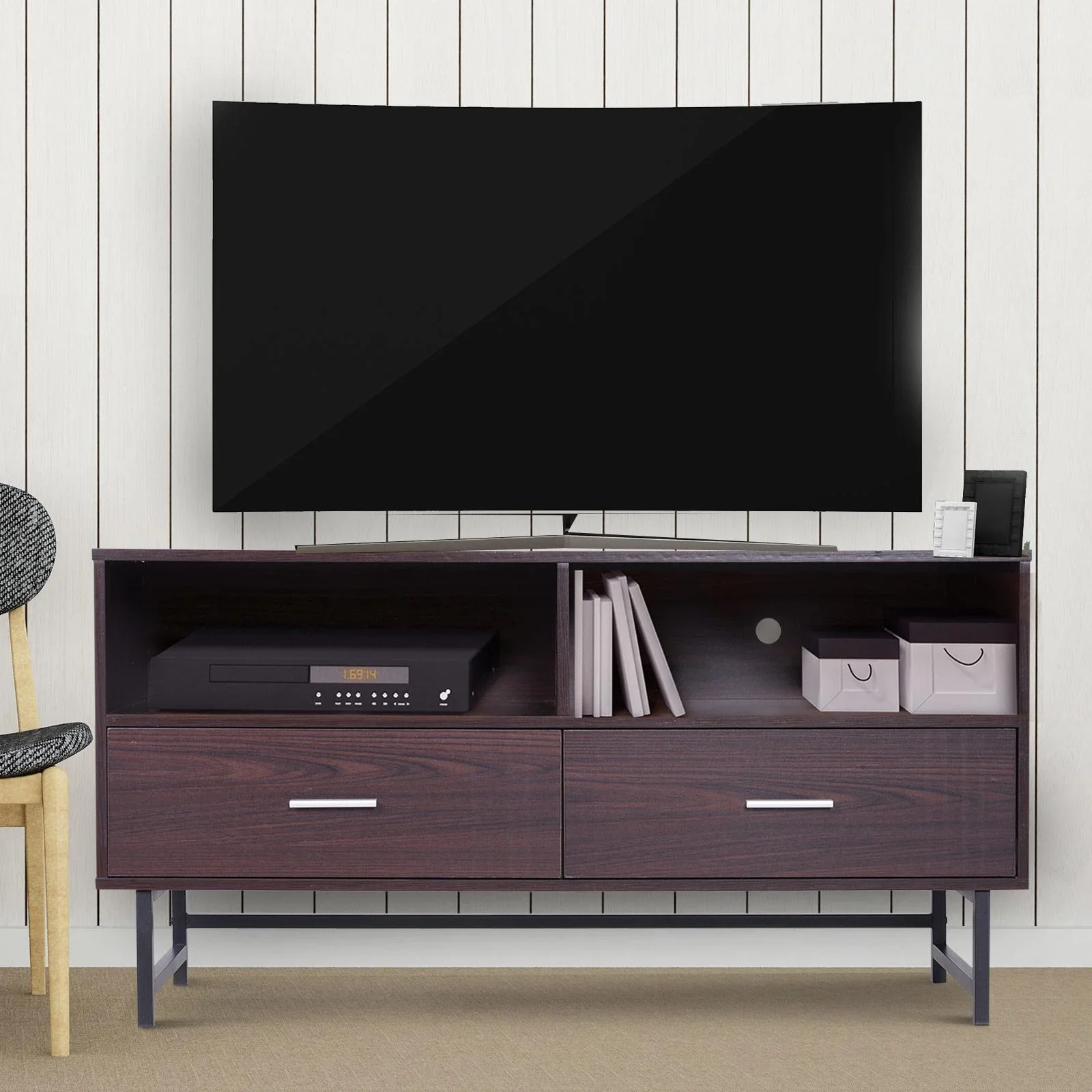 Fernsehtisch TV-kommode Unterschrank 2 x Schublade Holz Dunkelkaffee 120 x 39,5 x 60,5 cm - 0