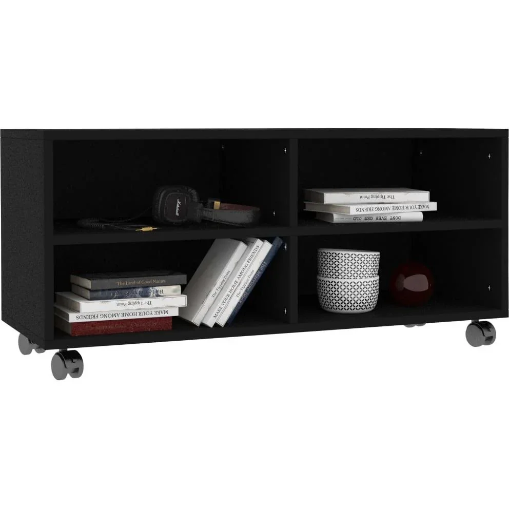TV-Schrank mit Rollen 90x35x35 cm Spanplatte schwarz - 0