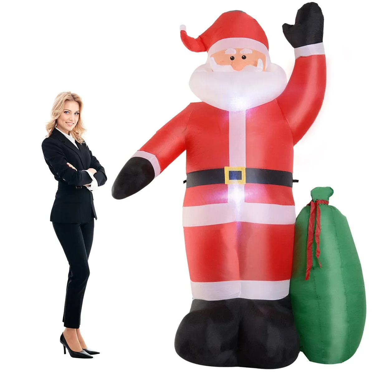 Selbstaufblasbare Weihnachtsmann mit LED-Beleuchtung rot - 0