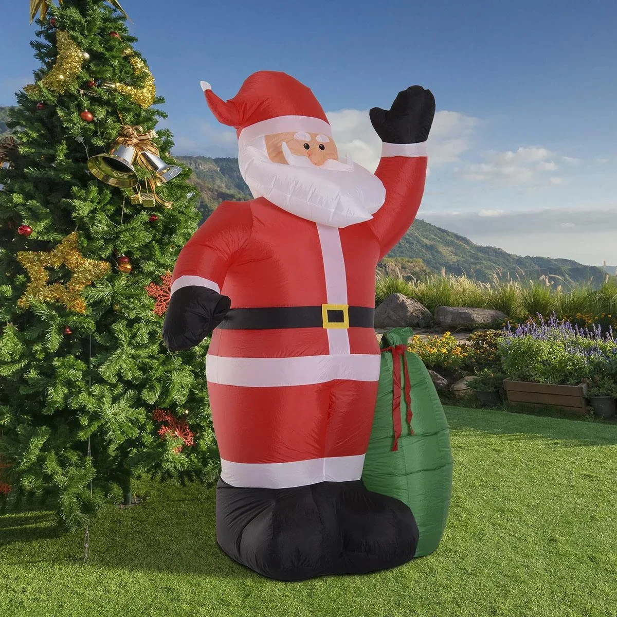 Selbstaufblasbare Weihnachtsmann mit LED-Beleuchtung rot - 1