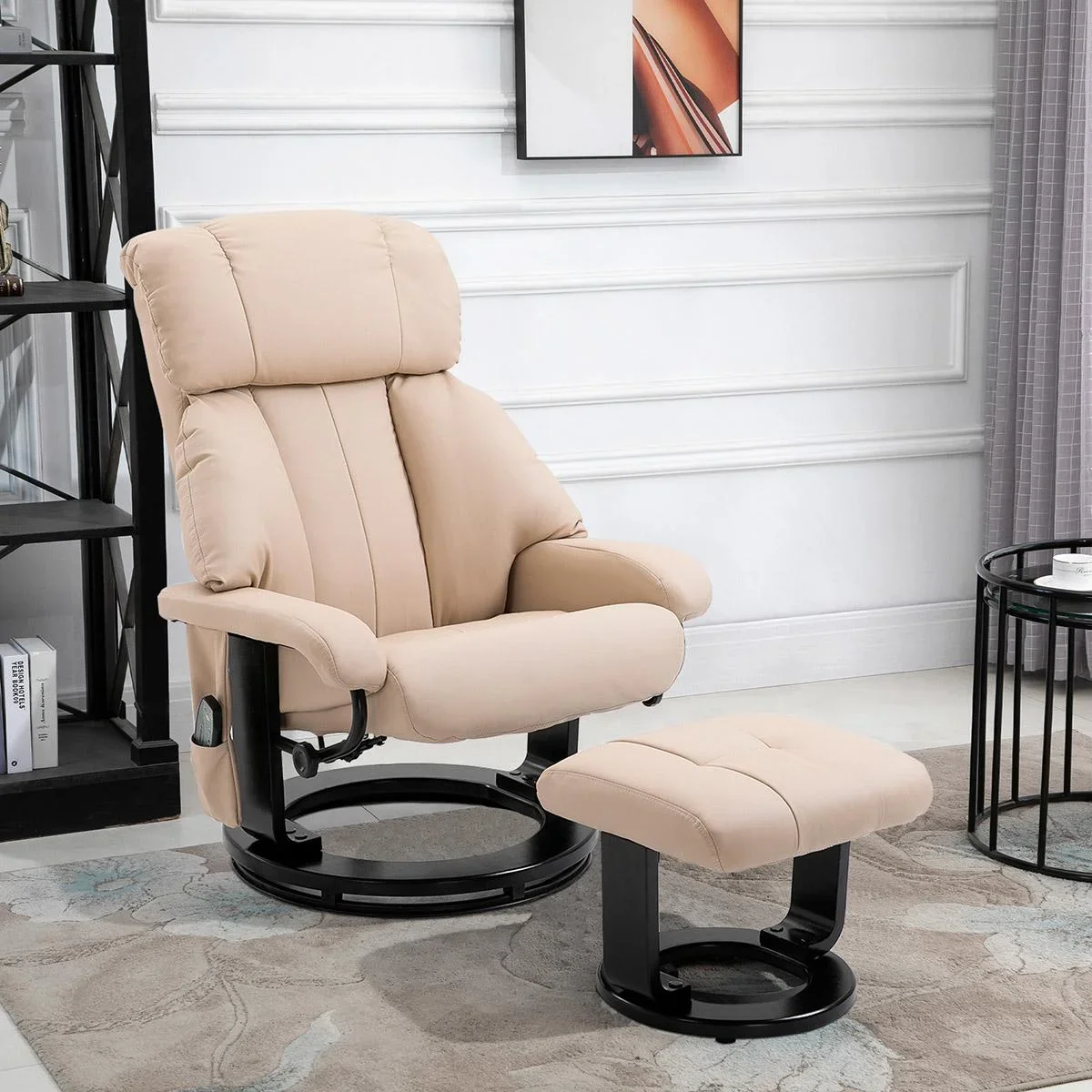 Massagesessel Fernsehsessel Sessel mit Hocker Massage mit Timer-Funktion Beige 76 x 80 x 102 cm - 2