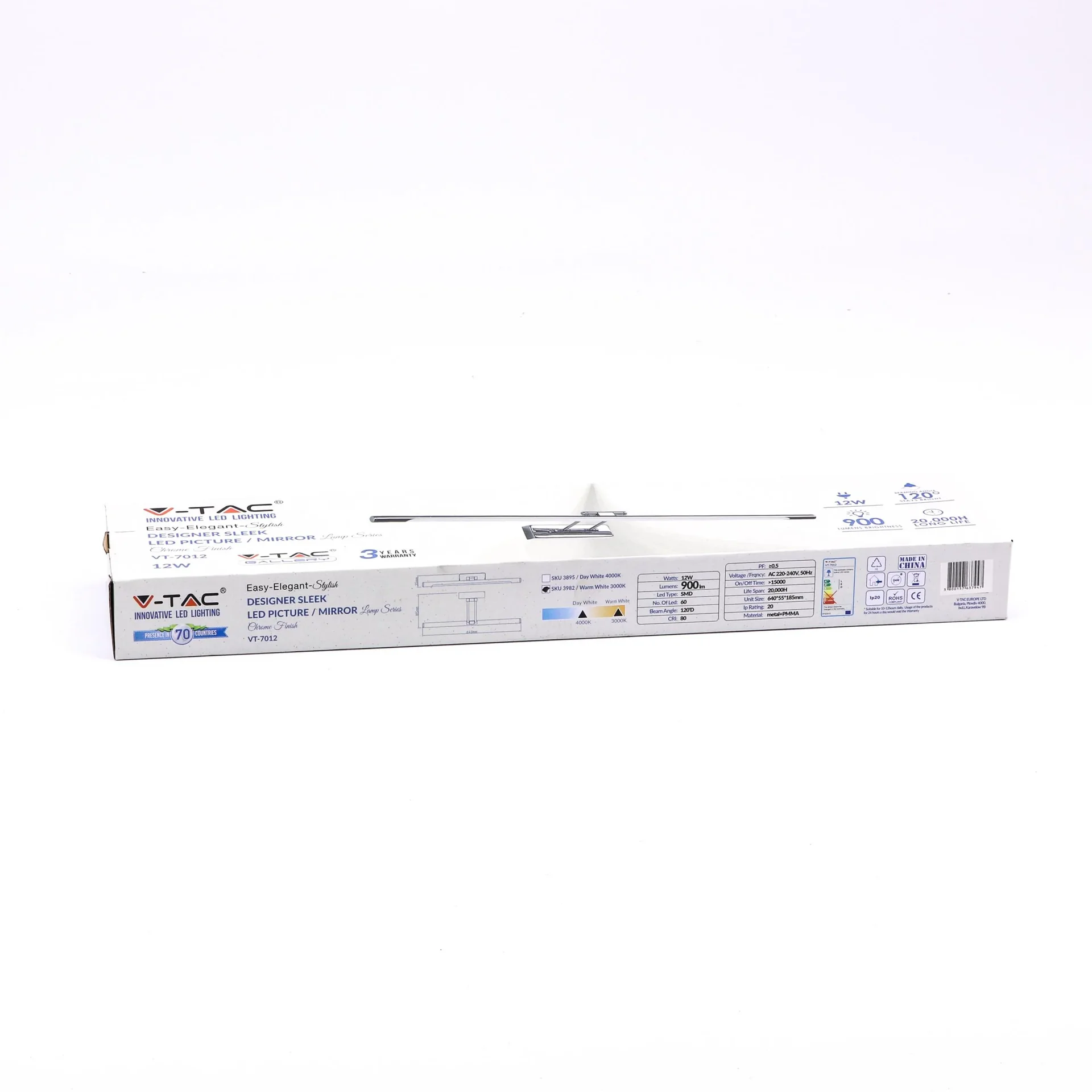 VT-7012 LED-Spiegelbeleuchtung - 12w - Chrom - 3000k - 1