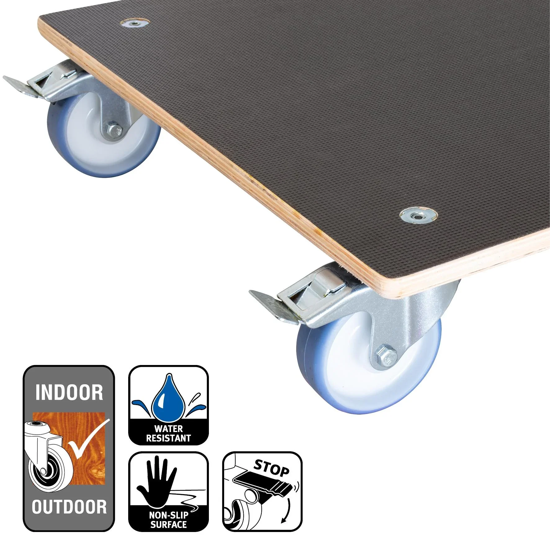 Multi Roller MR 1358, 58 x 58 x 14,5 cm, softe Rollen Ø 100, Rollenlager, 2 Bremsen, Maxigrip FSC®, Tragkraft 300 kg - 0