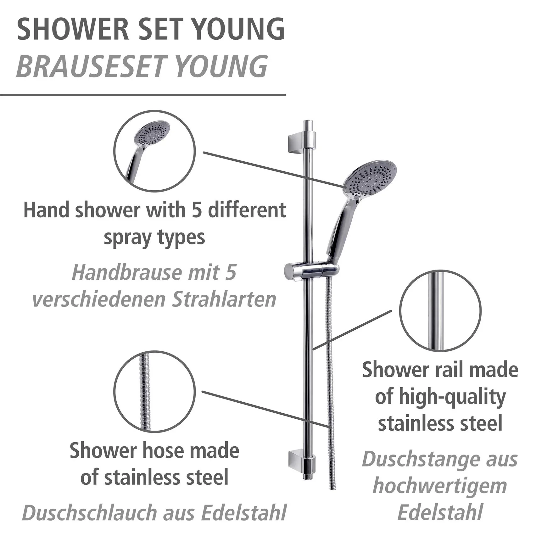 Brauseset Young Chrom, Länge Stange: 66 cm - 4