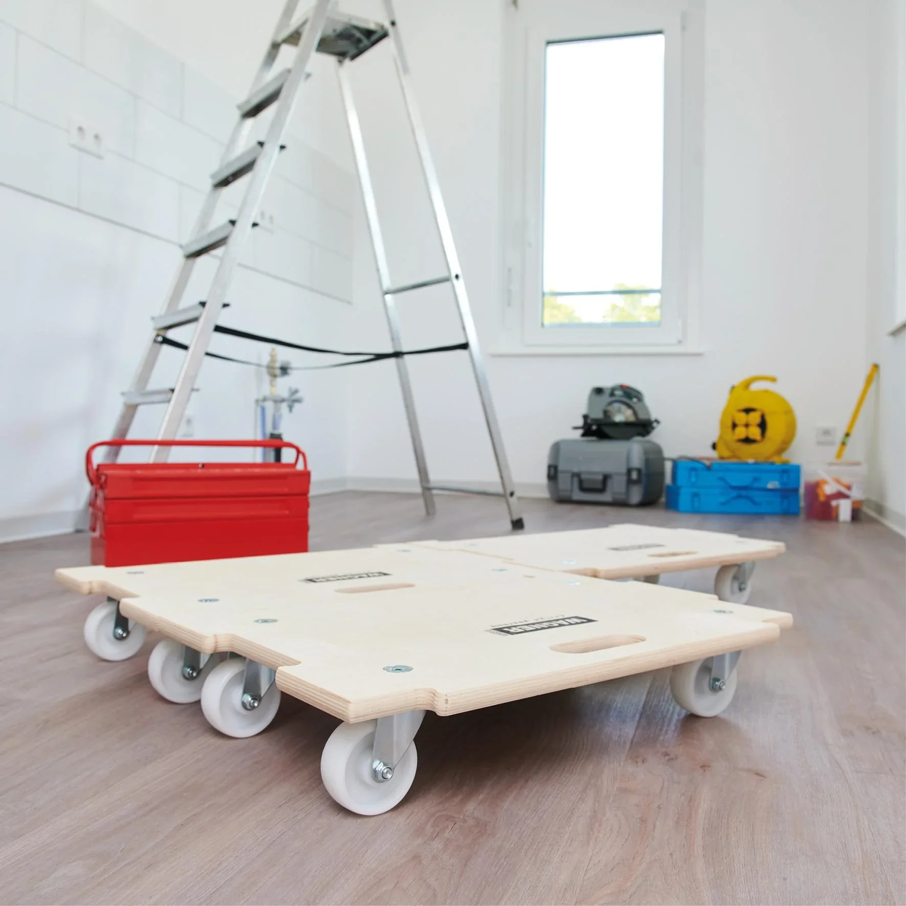 Transporthilfe MM 1382, 59 x 39 x 11 cm, kombinierbar, harte Rollen Ø 75 mm, Rollenlager, Birke FSC®, Tragkraft 250 kg - 7