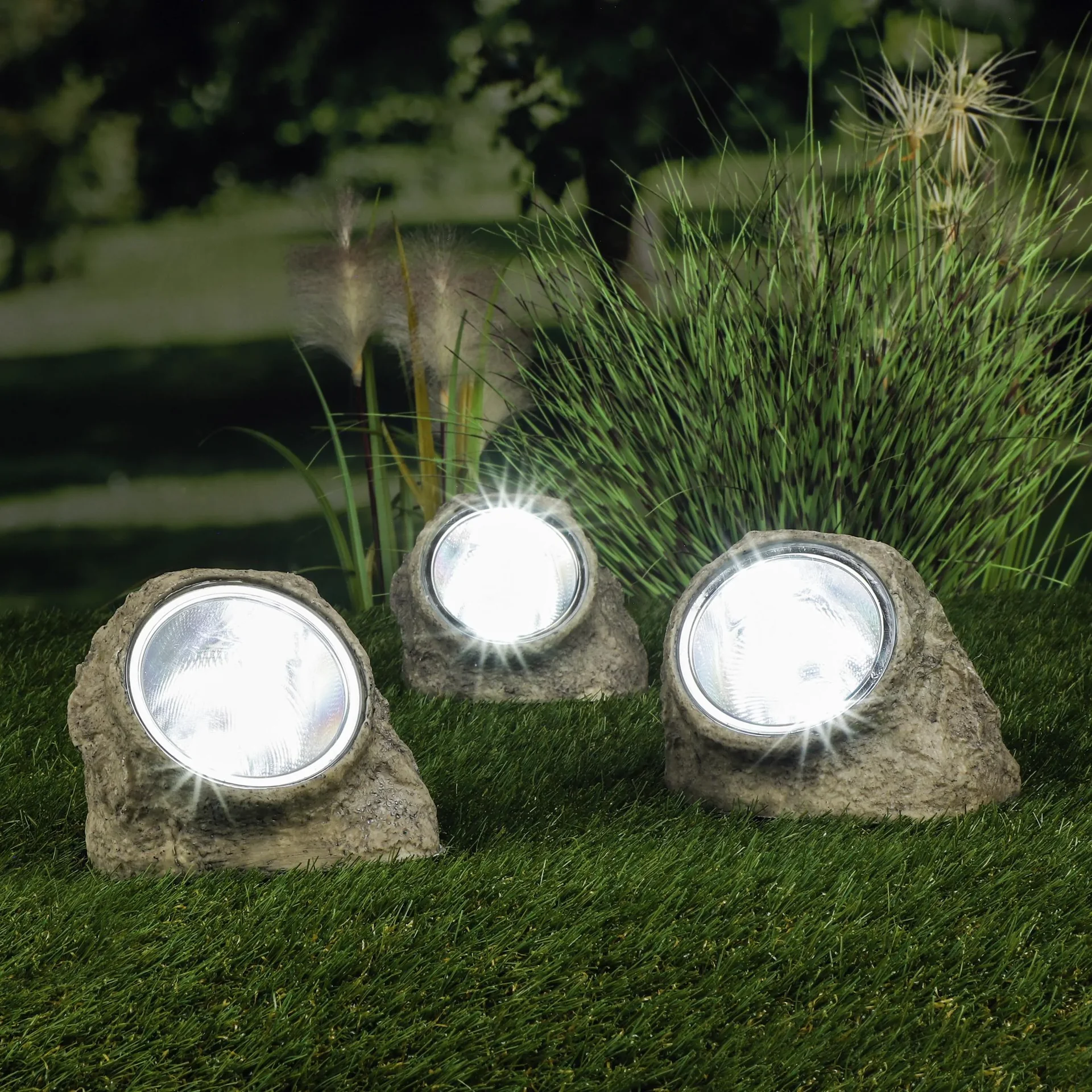 Solar Stein mit 4 LED, 3er Set - 0