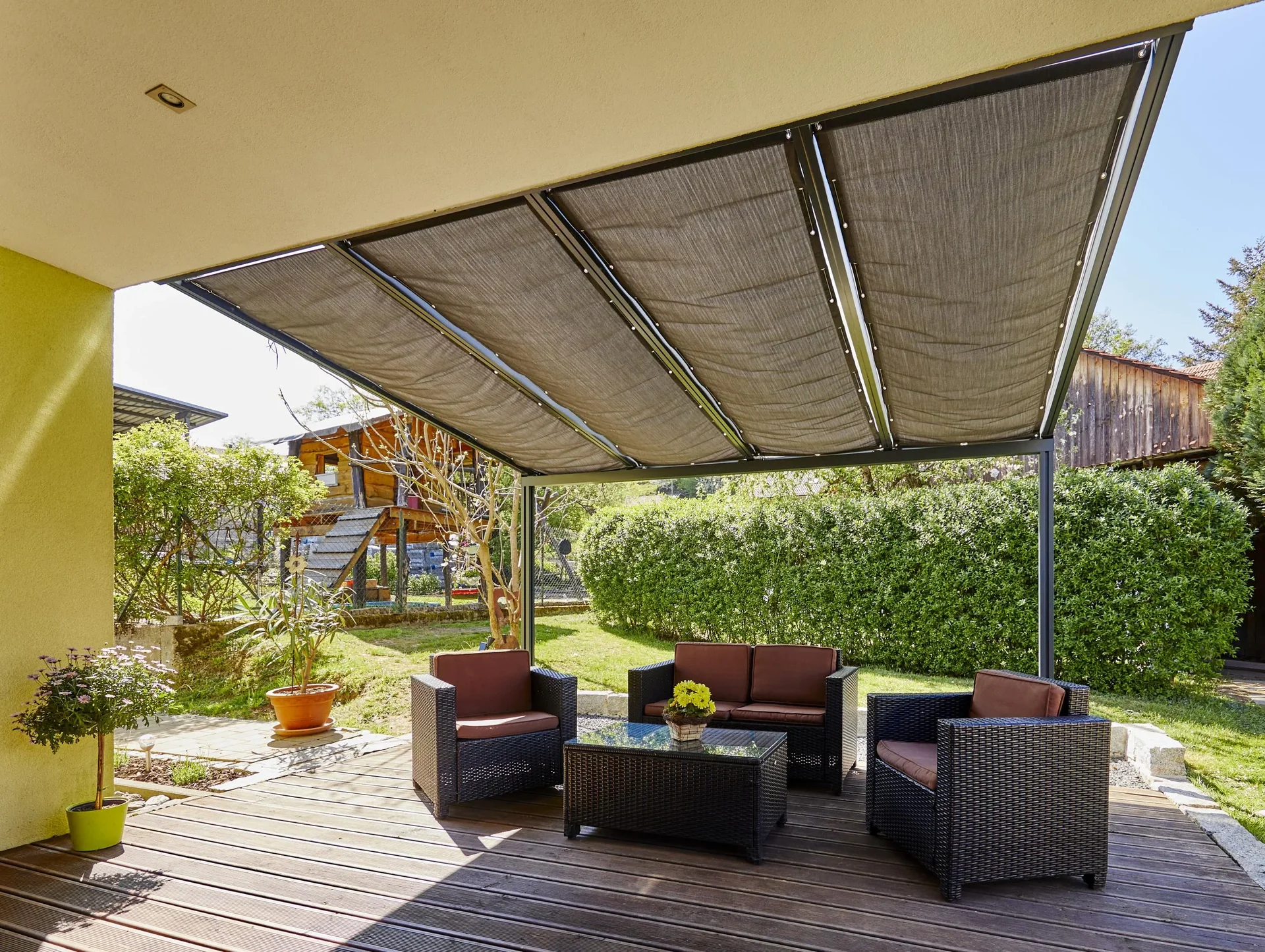 Beschattung mit Seilführung, 1155 x 2900 mm - Stoff Graphit, dunkelgrau - 1