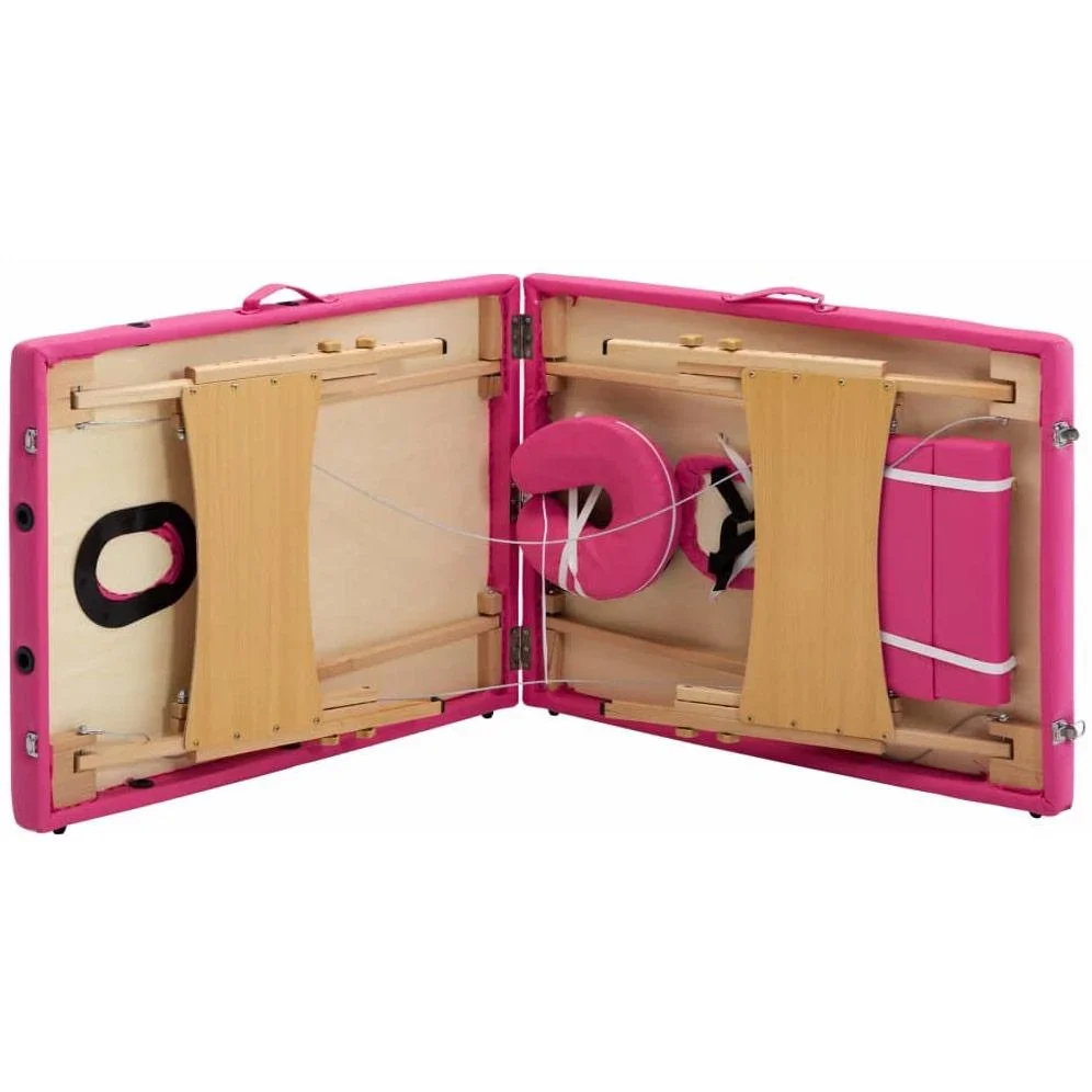Massagetisch faltbar 2 Zonen Holz rosa - 4