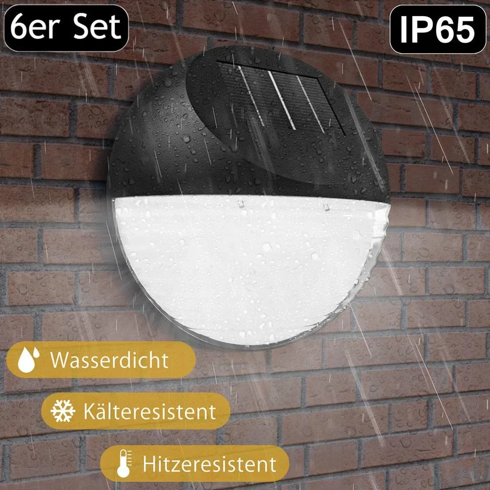 LED Solar Lampe - Wandleuchte 6er Set - Durchmesser 11cm - 2