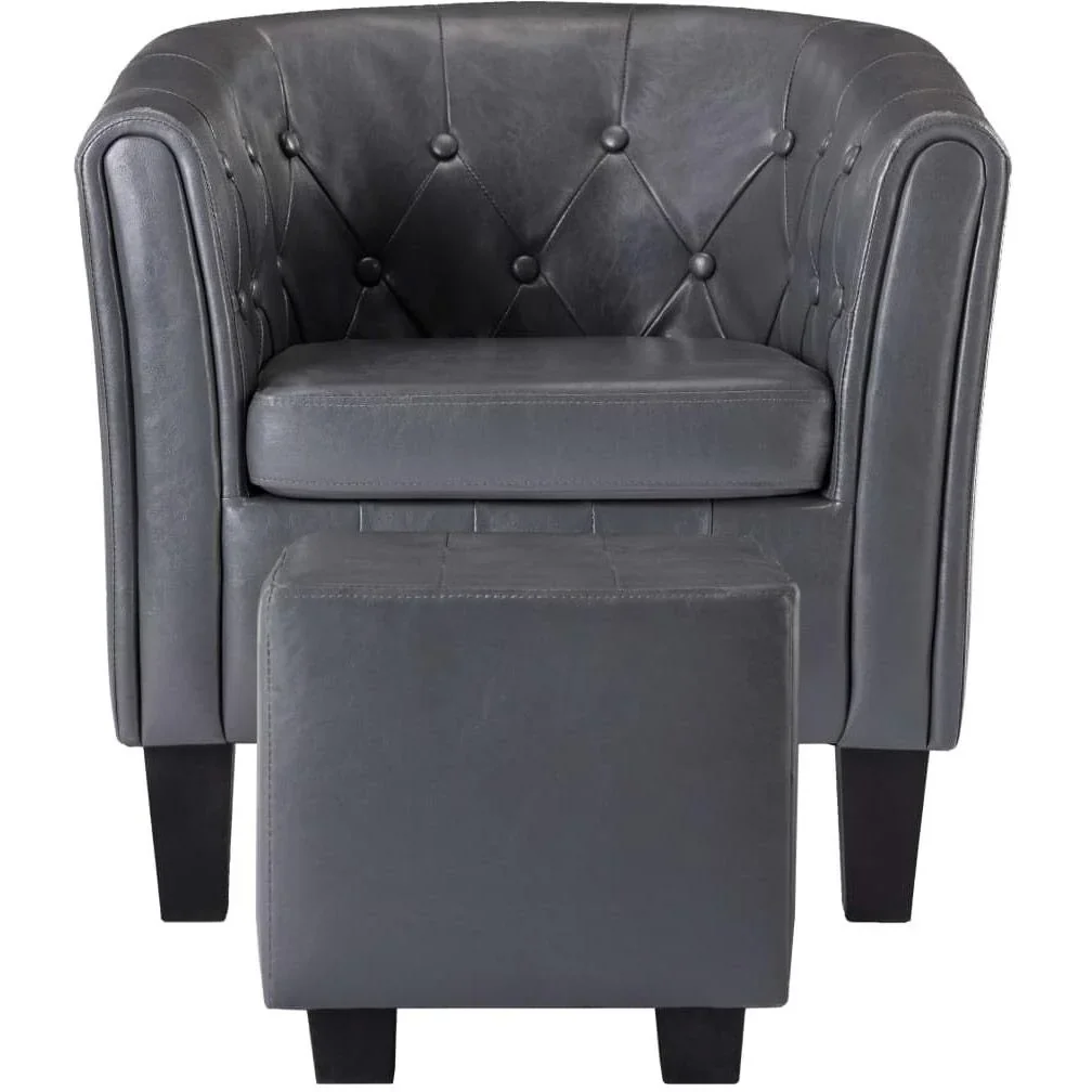 Schalensitz mit Fußhocker Kunstleder grau - 1