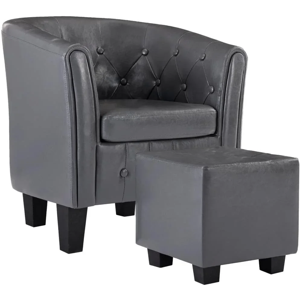 Schalensitz mit Fußhocker Kunstleder grau - 4