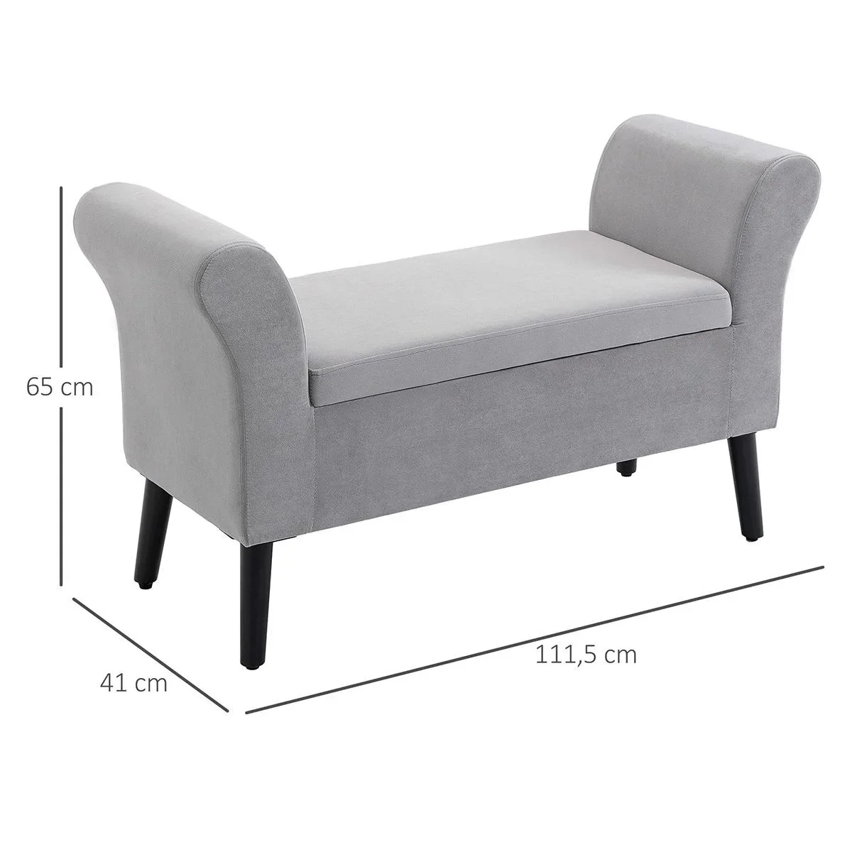 Sitzbank Polsterbank mit Stauraum Polyester Gummiholz Hellgrau 111,5 x 41 x 65 cm - 2